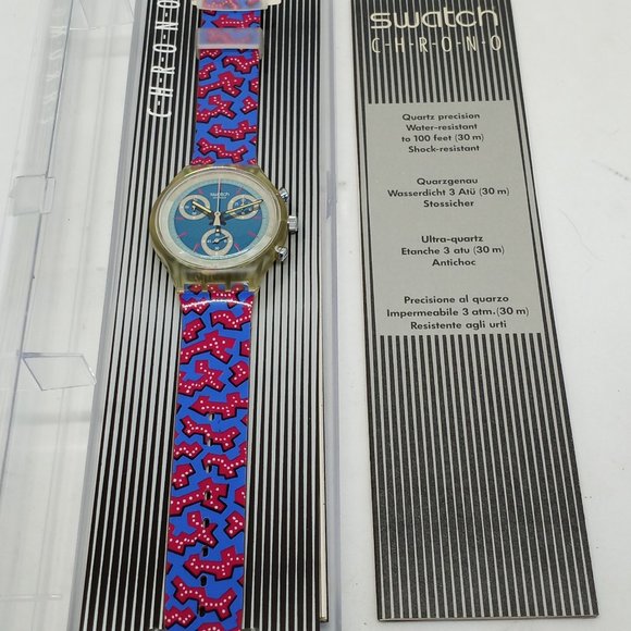 VINTAGE 1992 Swatch Chrono SCK100 "Wild Card" 37mm Swiss Made Watch NOS - Picture 10 of 11